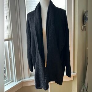 Zara Cardigan Black Open Sweater 100% Wool Shawl Collar Size M-L